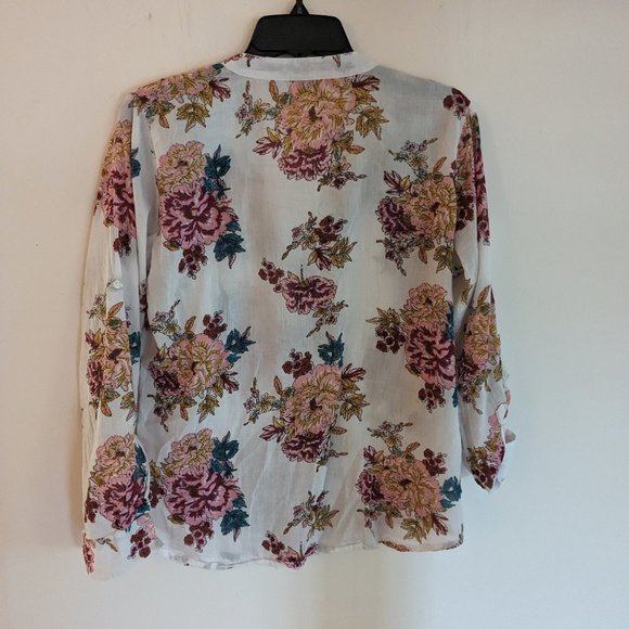 Chic Connection Womens Shirt Tunic  Floral Roll Tab Beach - Picture 5 of 5